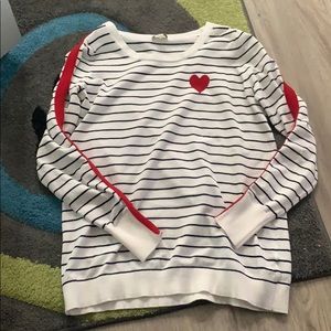 Striped long sleeve sweater with red stripe